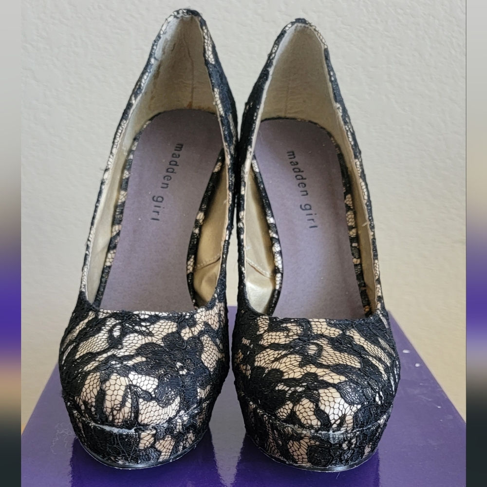 MADDEN GIRL PLATFORM BLACK LACE PUMP